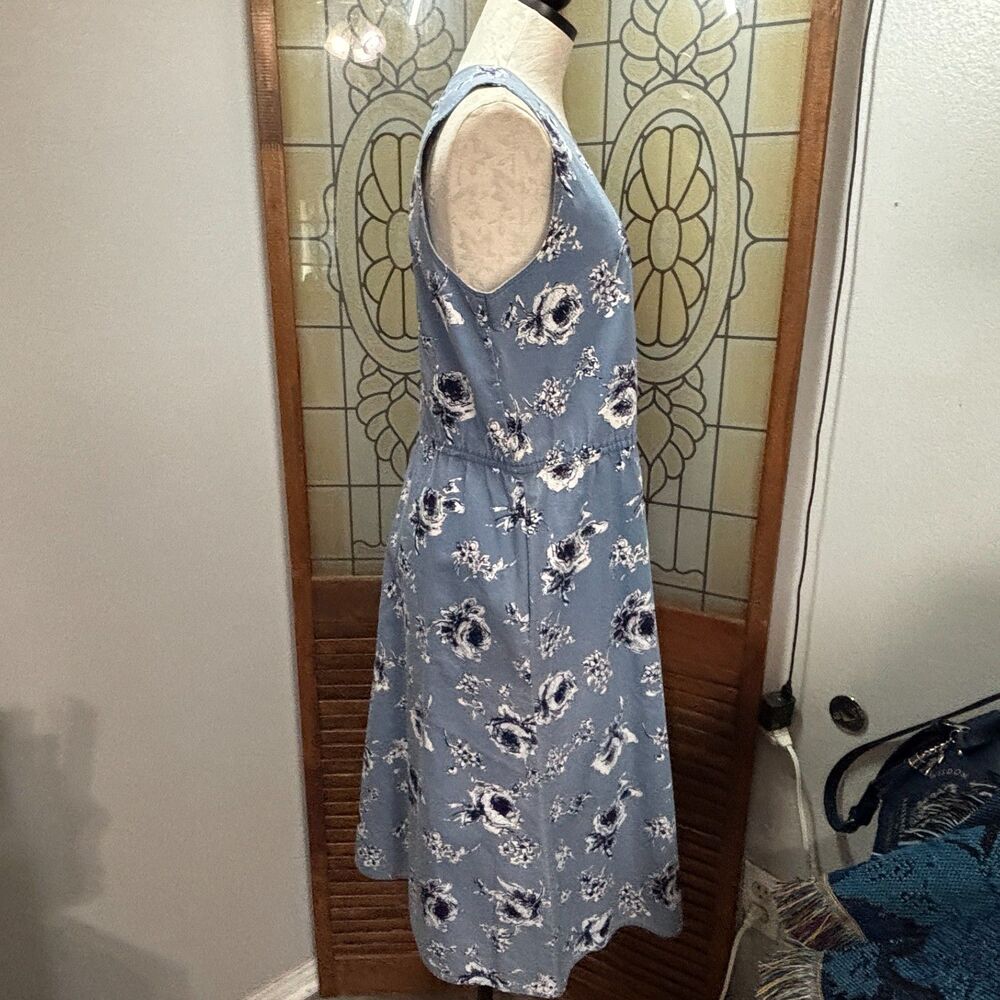 Vintage S.L. Petites Chic Chambray Floral Print Knee Length Dress Size 14 - Picture 3 of 15